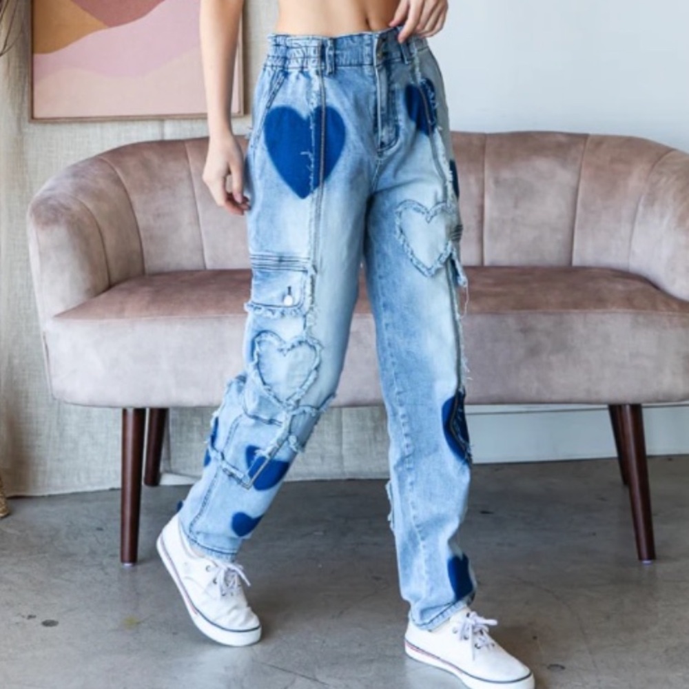 Oli & Hali Light Wash Jeans with Blue Heart Patches